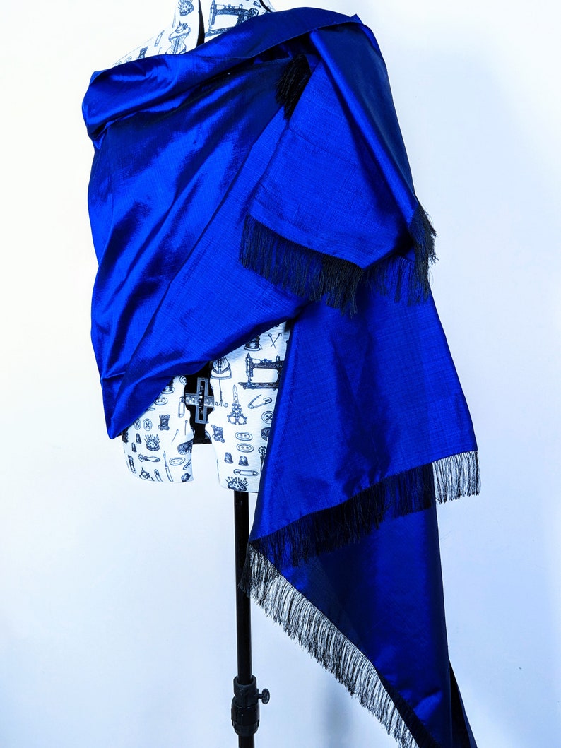 Navy Thai Silk Luxury Shawl, Blue Thai Silk Luxury Shawl image 6