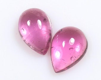 Natural Pink Tourmaline Pear Cabochon Pair: 10x7 MM Gemstones