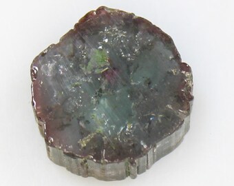 Natural Blue Tourmaline Slice: Polished Gemstone for Jewelry Making (7.15 CTS, 12x12x5 MM)