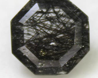 Faceted Black Rutile Quartz: Square Gemstone for Jewelry Making (3.60 Carats, 10x10x6 mm