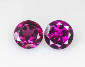 Faceted Rhodolite Garnet Pair: Round Cut Pink Gemstones, 2.30 Carats