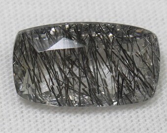 Black Rutile Quartz Baguette: Faceted Gemstone, 4.15 Carats