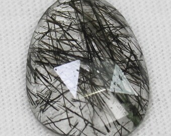 Black Rutile Quartz Rosecut Stone: 5.72 Carat Faceted Gemstone