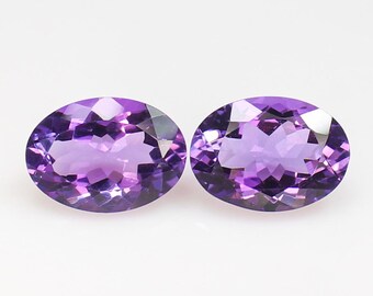 Faceted Purple Amethyst Pair: Natural Oval Gemstones (14x10x7 mm, 10.50 CT)