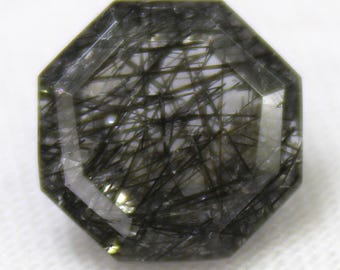 Black Rutile Quartz Faceted Square: 3.65 Carat Gemstone (10x10x6 mm