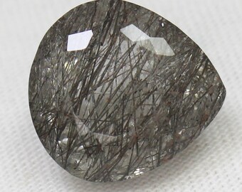 Faceted Black Rutile Quartz Heart: 9.85 Carat Gemstone