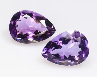 Faceted Purple Amethyst Gemstones: Natural Pear Shape Pair (18x13x8mm)