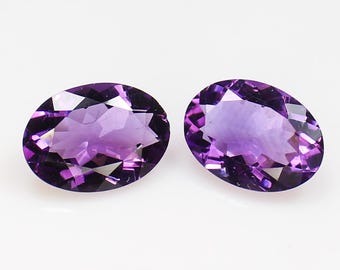 Natural Purple Amethyst Pair: Oval Cut Faceted Gemstones (14x10x6 mm, 9.20 CT)