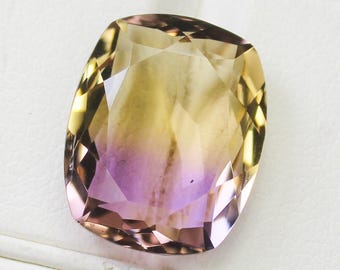 Natural Bio Ametrine Gemstone: 8.55 Carat Cushion, 15x12x6 mm
