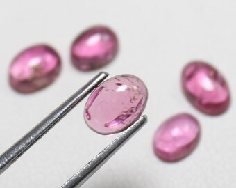 Natural Pink Tourmaline Cabochon 5 Pieces Lot In Oval Shape 3.85 Carats 5x7 mm Size  For Making Jewelry