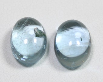 Natural Blue Aquamarine Cabochon Pair: Oval Gemstone (5.40 Ct, 10x7x5 MM)