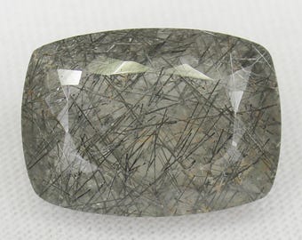Faceted Black Rutile Quartz Cushion Cut Stone: 10.76 Carats, 17x12x7 mm
