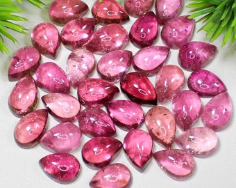 Natural Pink Tourmaline Cabochon Lot: Pear Gemstone for Jewelry Making