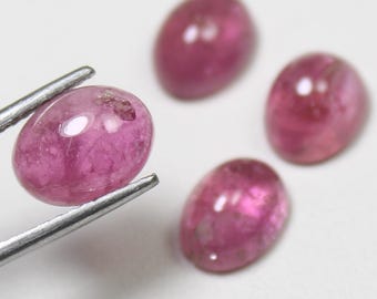 Natural Pink Tourmaline Cabochon 4 Pieces Lot In Oval Shape 6.55 Carats 7x9 mm Size For Making Jewelry