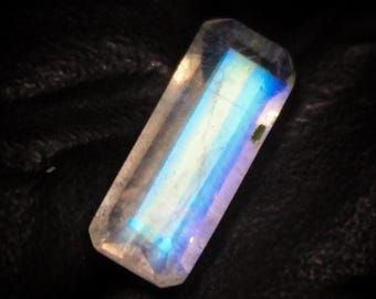 Faceted Rainbow Moonstone Gemstone: Rectangle Cut, 2.10 Carats