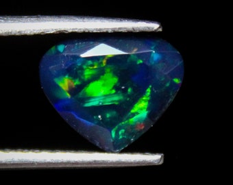 1.95 Cts Genuine Natural Black Opal Multi Fire Heart Shape Faceted Gemstone 9X7X5 MM