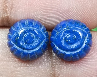 Lapis Lazuli Eye Carvings Pair: Blue Gemstone Earrings (10x10x5 MM)
