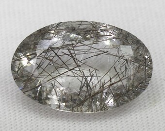 Black Rutile Quartz Faceted Oval: 9.35 Carat Gemstone