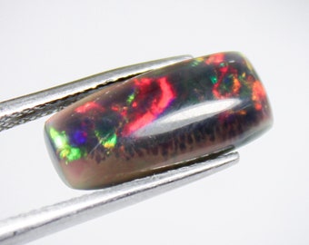 Natural Black Ethiopian Opal Cabochon: Rectangle Gemstone (15x7x4 MM, 2.25 Ct)