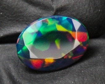 Faceted Black Opal Gemstone: Oval Multi Fire Stone, 2.37 Carats