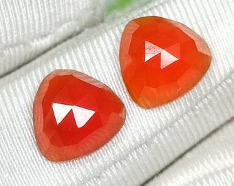 Carnelian Gemstone Pair: Orange Trillion Rose Cut, 5.30 Cts