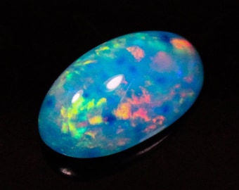 Natural Ethiopian Opal Cabochon: Oval Blue Gemstone (5.80 Ct, 17x9x7 MM)