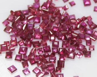 Faceted Red Ruby Gemstone: Square Cut, 1mm 2mm - Jewelry Making