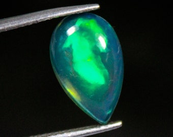 Natural Ethiopian Opal Cabochon: Pear Blue Opal Gemstone (2.10 Ct, 13x8x4 MM)