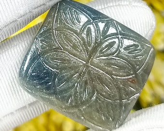 Blue Sapphire Carving: Cushion Cut Gemstone Pendant (50.00 Cts)