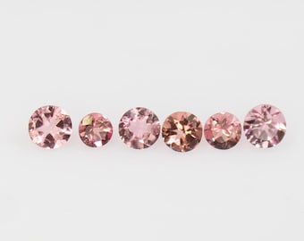 Natural Pink Tourmaline Gemstone Lot: Round Faceted Stones, 1.45 CTS