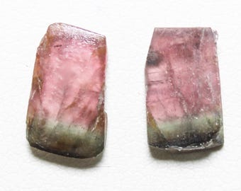 Watermelon Tourmaline Slice Pair: Fancy Cut Gemstone, 4.10 Carats
