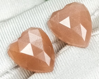 Heart Peach Moonstone Pair: Rose Cut Gemstone for Earrings (10.00 Cts)