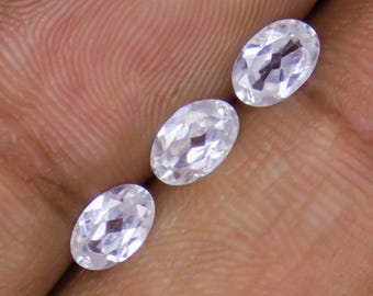 Faceted White Zircon Gemstones: 1.70 Carats, Oval, 6x4 mm, Set of 3