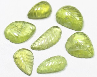 Green Peridot Leaf Carvings: 18.75 Carats, 9-13 mm (8 Pieces