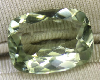 Faceted Green Amethyst Gemstone: 9.10 Carat Cushion Cut