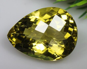 Natural Lemon Quartz: 13.00 CTS Pear Checkerboard Cut Gemstone (18X14X10 MM)