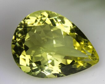 Faceted Pear Lemon Quartz Gemstone: Top Grade, 10.50 CT