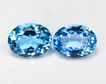 Natural Swiss Blue Topaz Gemstone Pair: Oval Cut, 6.30 Carat
