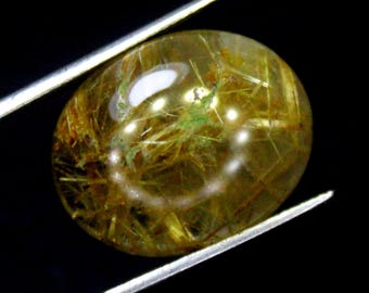 Golden Rutile Quartz Cabochon: Natural Oval Gemstone, 13.22 Carats