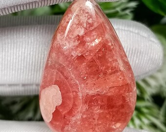 Pink Rhodochrosite Pear Cabochon: Natural Loose Gemstone (32x20x7mm, 45.00 Cts)