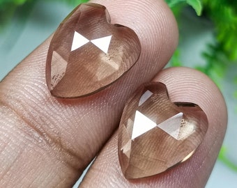 Heart Smoky Quartz Pair: Faceted Brown Gemstones (14x11x5 MM)