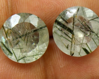 Faceted Black Rutile Quartz Pair: 10.76 Carat Round Gemstone for Jewelry