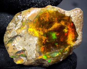 Ethiopian Opal Raw Specimen: Natural Rainbow Fire Stone (36X27X12 MM, 55 CTS)