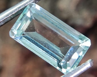 Natural Faceted Aquamarine Rectangle Shape For Jewelry Making 1.30 Carats 9x5x3 mm