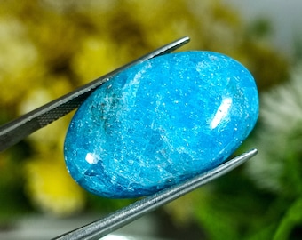 Natural Blue Apatite Cabochon: 27.35 ct Oval Gemstone (15.5X24x7 MM)