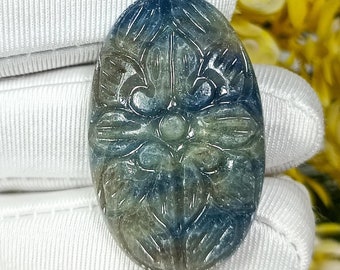 Natural Blue Sapphire Carving: Oval Gemstone for Pendant, Necklace