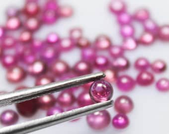 Natural Pink Ruby Cabochon Lot: Round Gemstone, 3-4 mm