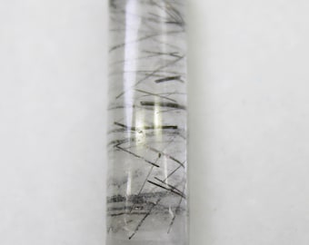 Black Rutile Quartz Cabochon: Rectangle Gemstone, 10 Carats (25x7x5 mm)