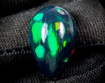 Pear Ethiopian Black Opal Cabochon Stone: Natural Green Fire, 9.30Cts