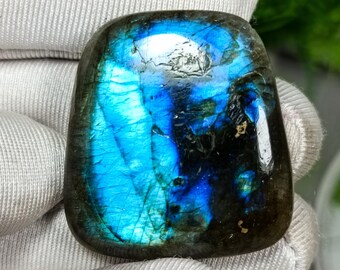 Black Rainbow Labradorite Cabochon: Natural Gemstone (31x28x7 MM)